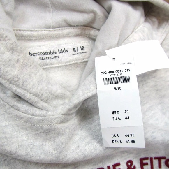 Abercrombie Kids Embroidered Logo Popover Hoodie Hooded Sweatshirt NWT - Picture 3 of 3